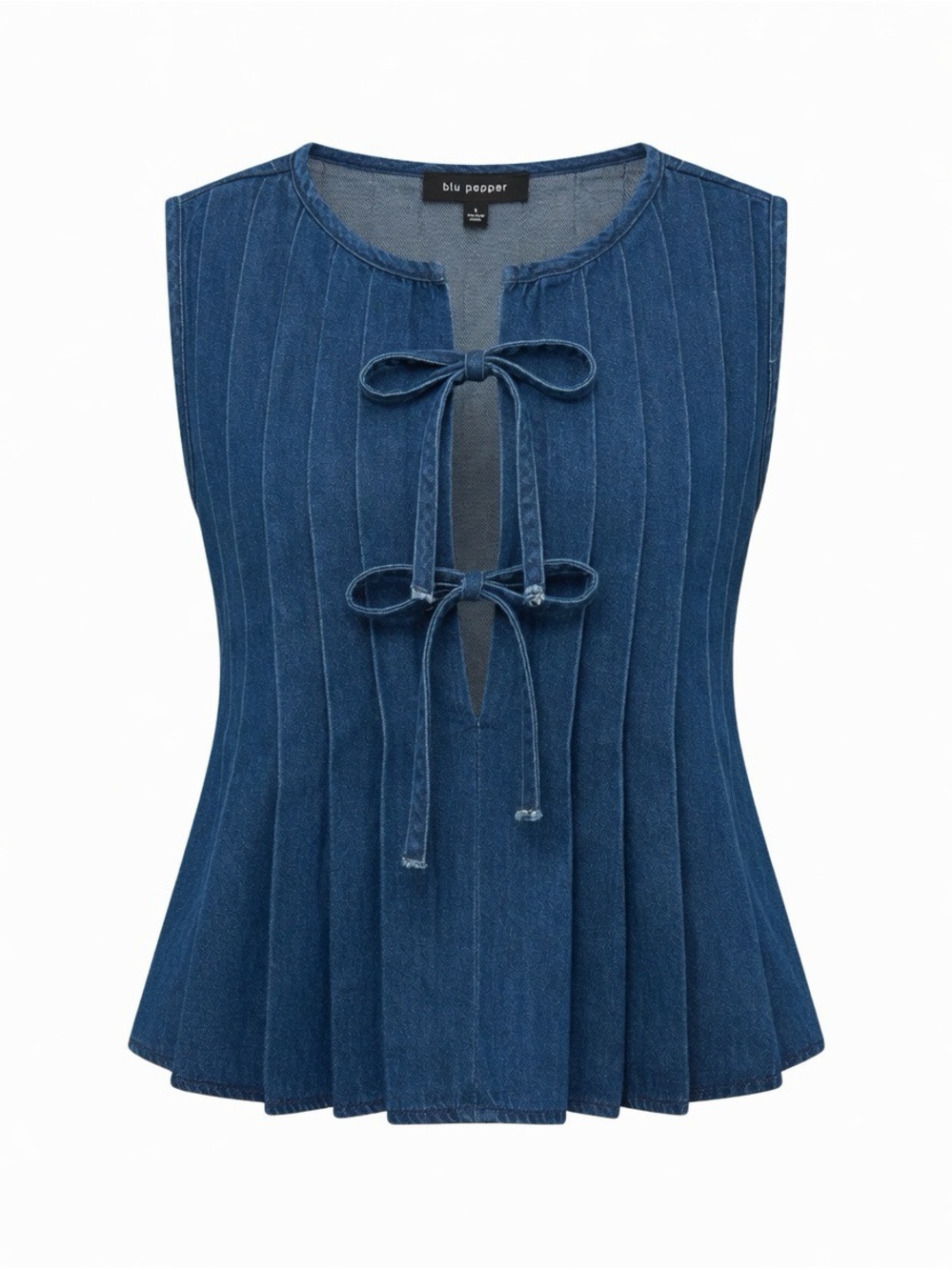 Blu Pepper Dark Blue Sleeveless Tie-Front Denim Top